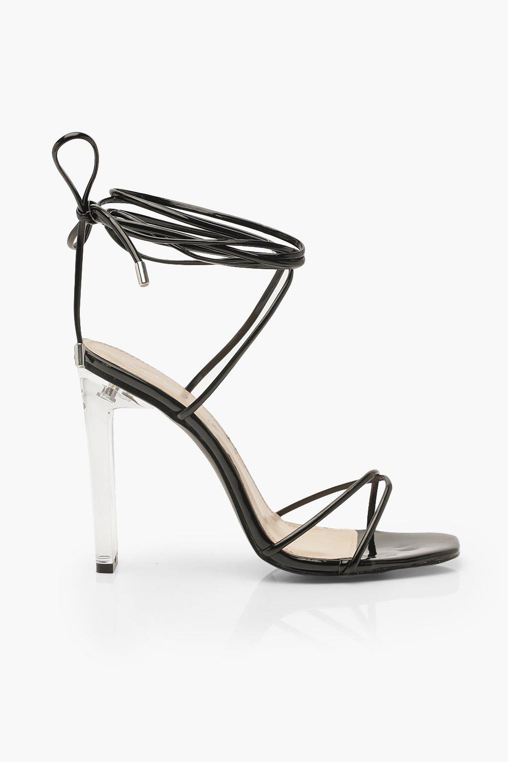 Clear black strappy heels best sale