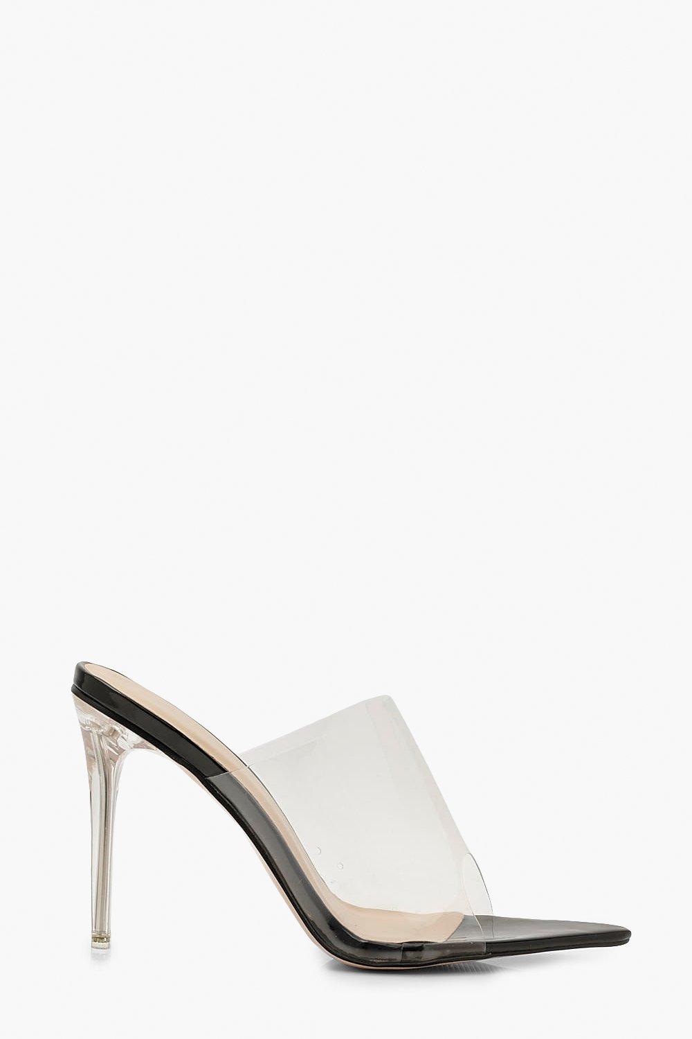 Pointed toe clear mule heels deals