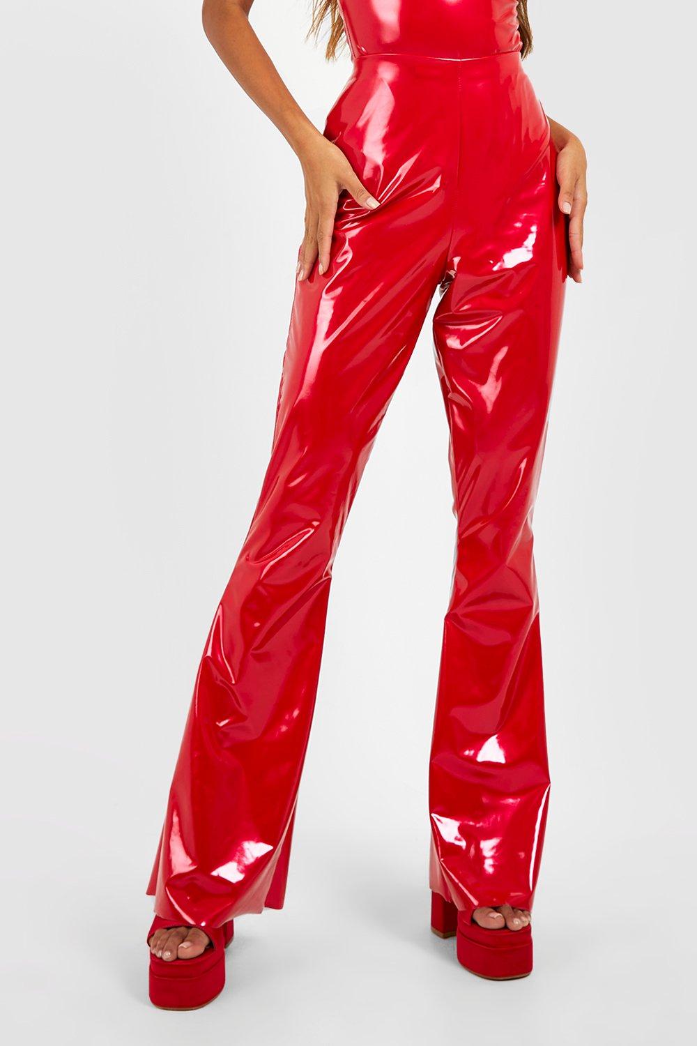 red latex pants flare