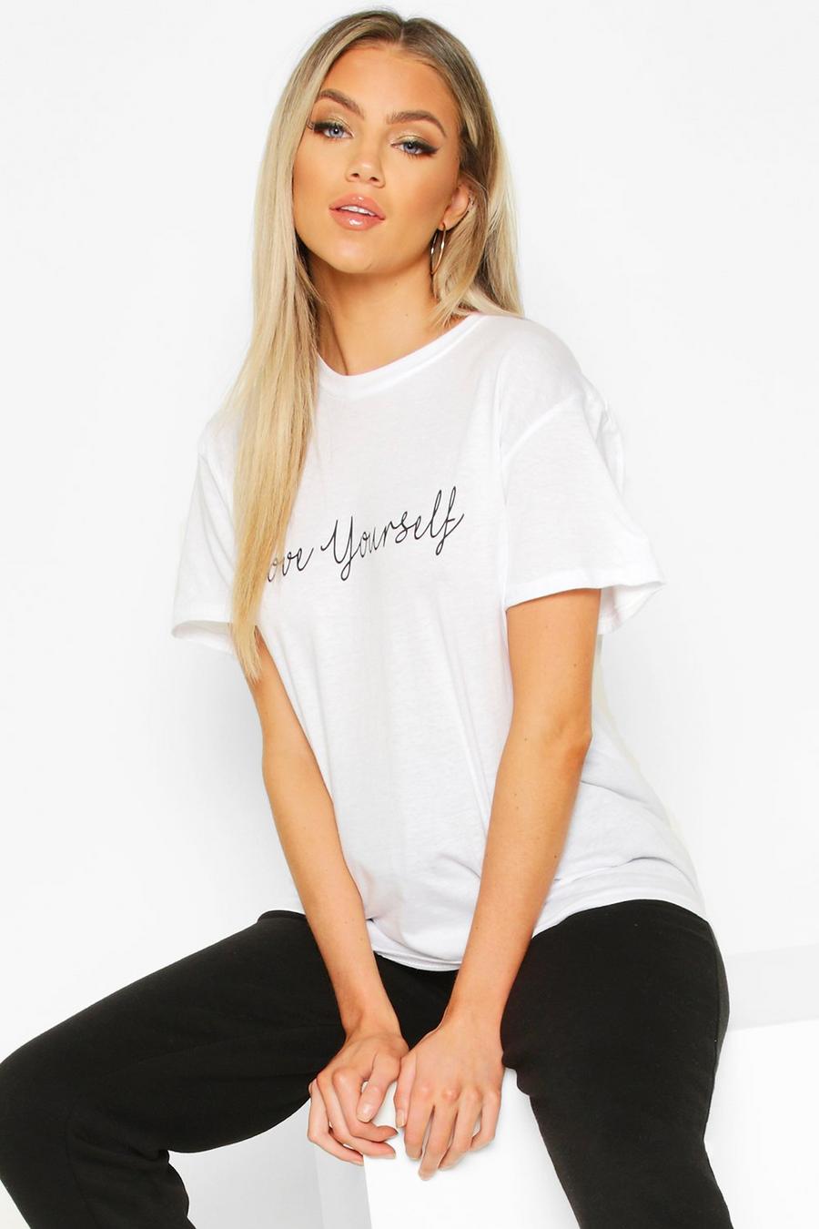 T-shirt à slogan Love Yourself, Blanc image number 1