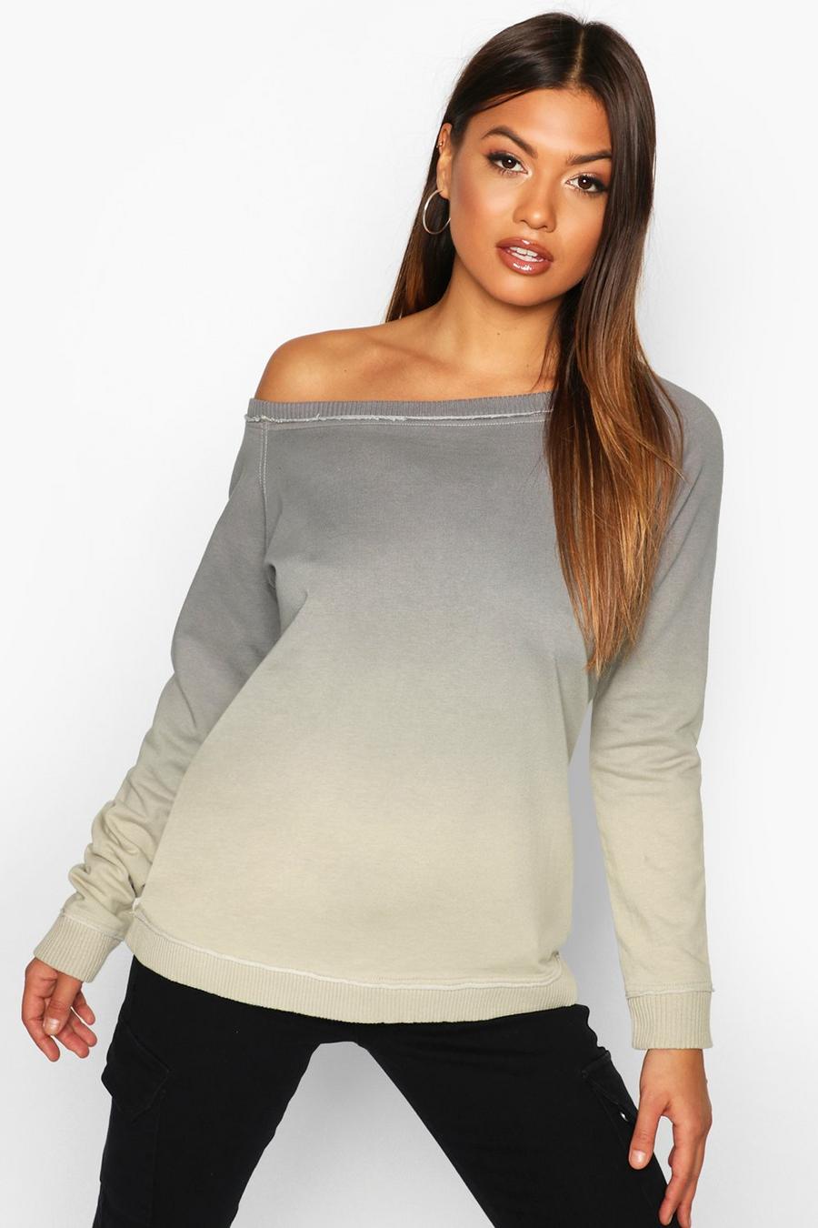 Grey Sweatshirt i bardotmodell med rå kant image number 1