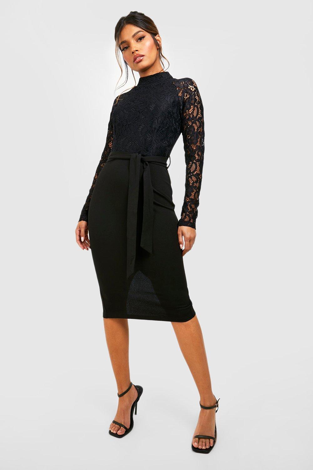 High neck lace store midi dress