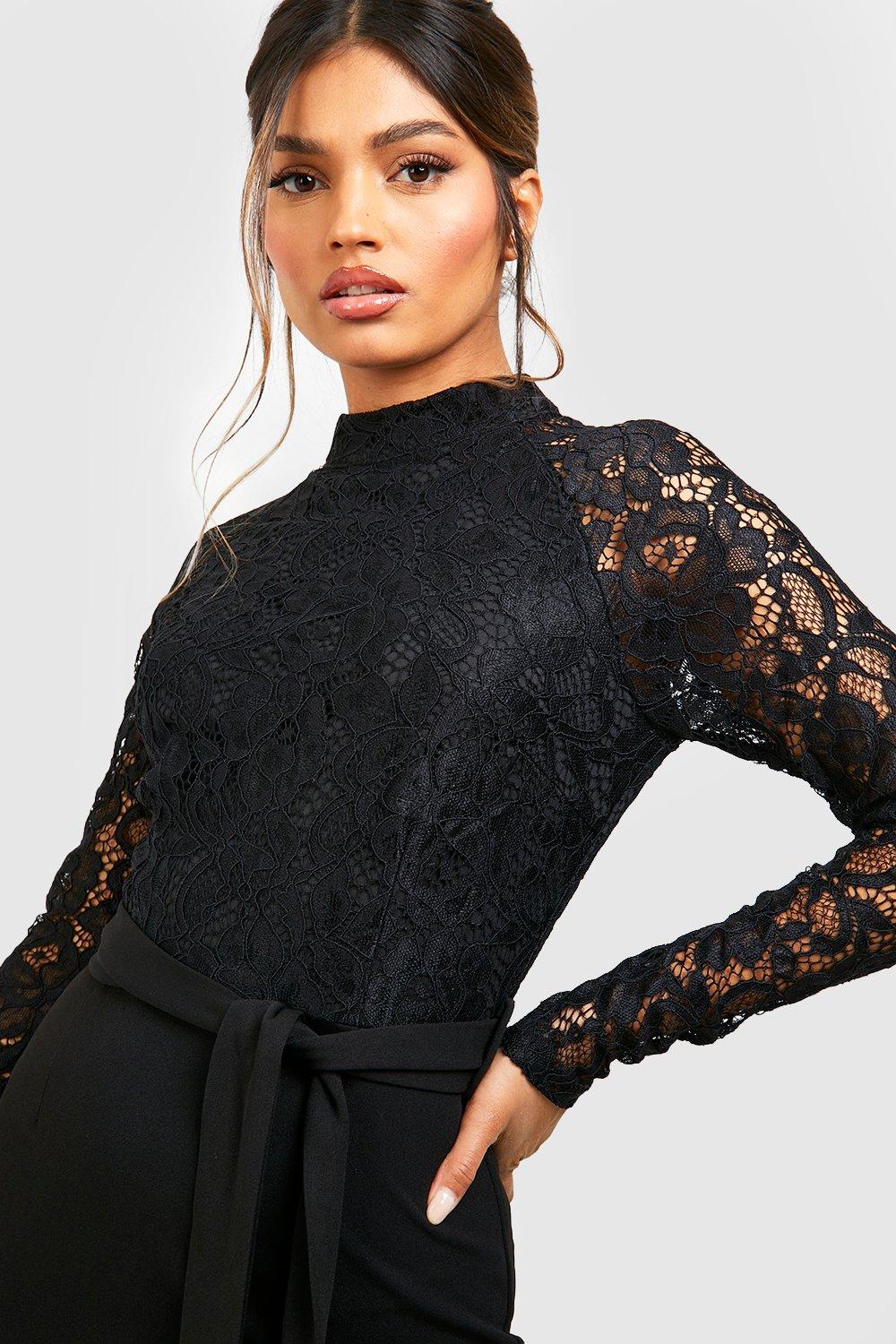 High neck long 2025 sleeve lace dress