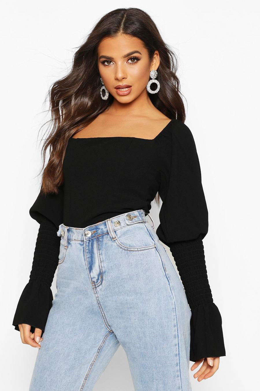 Shirred Sleeve Ruffle Peasant Top image number 1