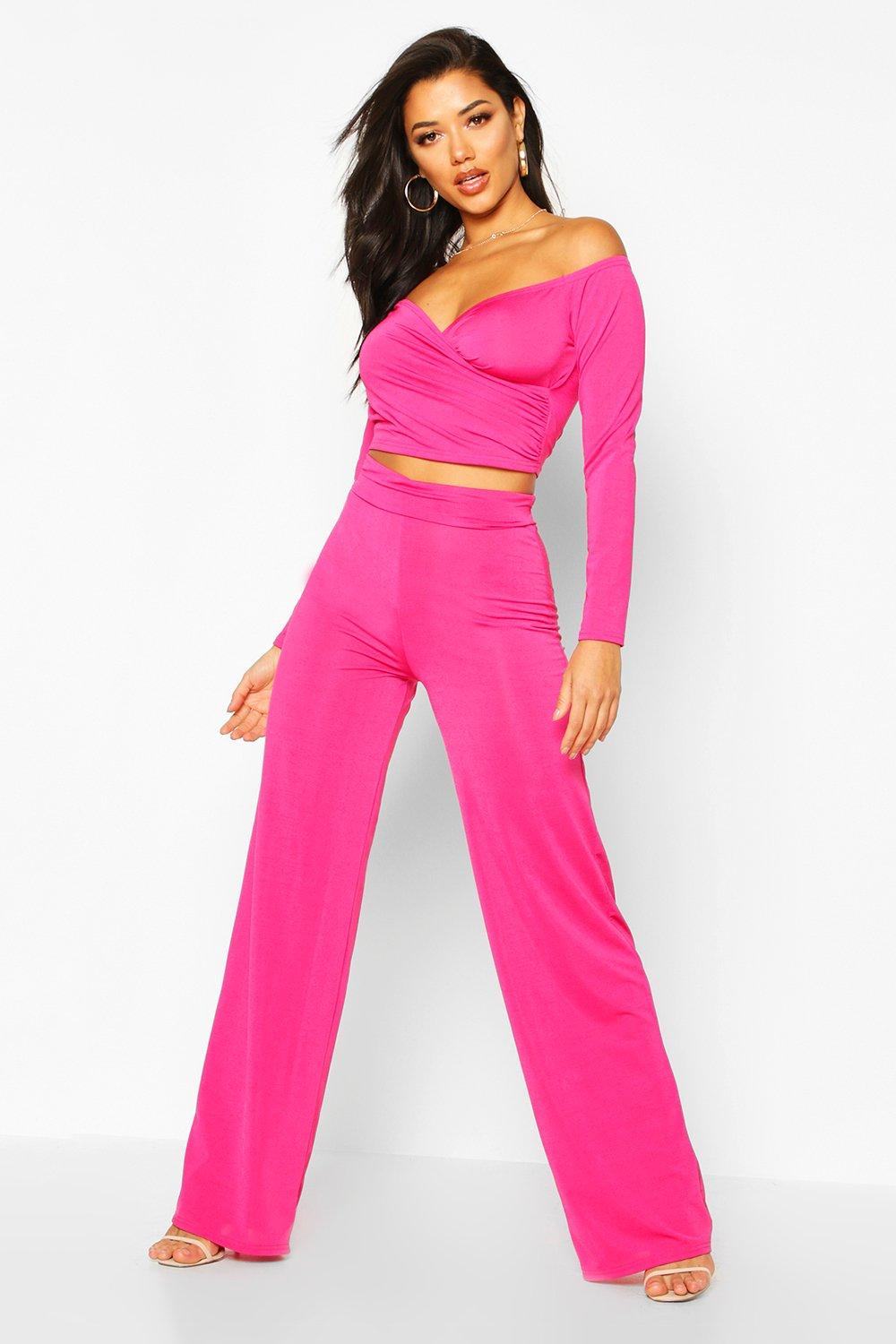cerise pink trouser suit
