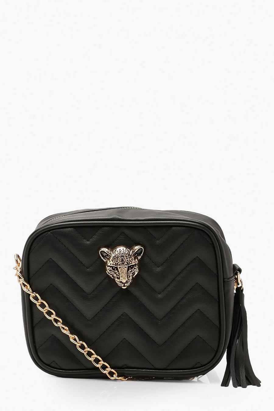 Black negro Cheetah Hardware Quilted Cross Body Bag image number 1