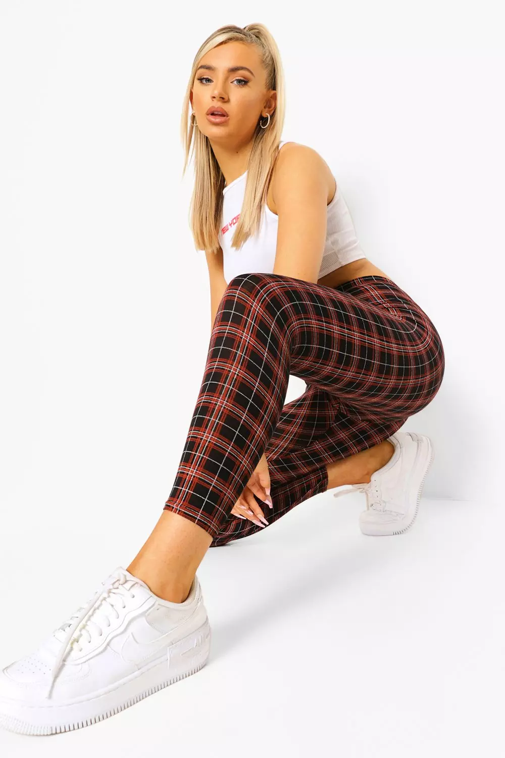 Black Tartan Check Basic Jersey Leggings alternative image
