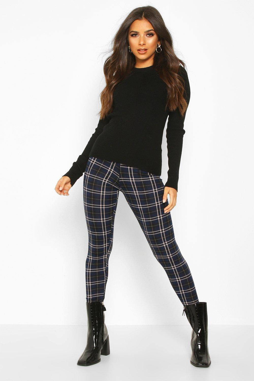 Tartan Check Basic Jersey Leggings boohoo
