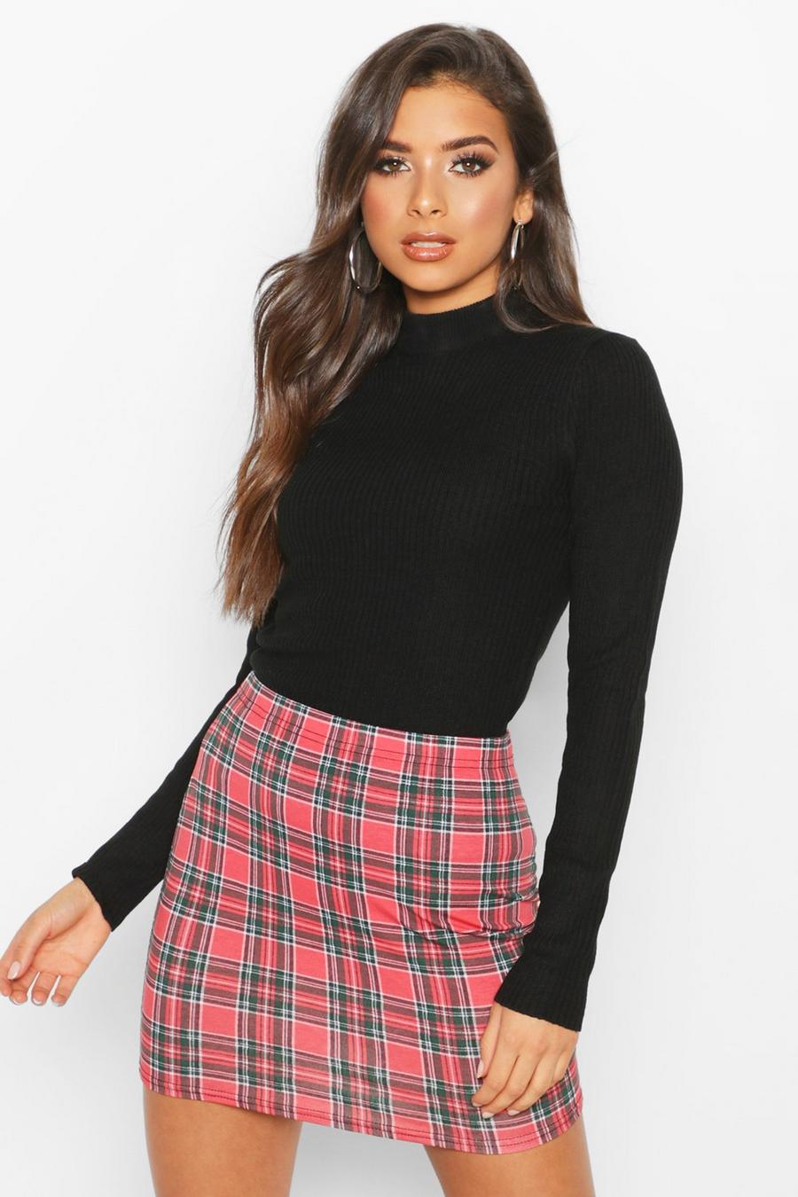 Berry Plaid Flannel Basic Jersey Knit Mini Skirt image number 1