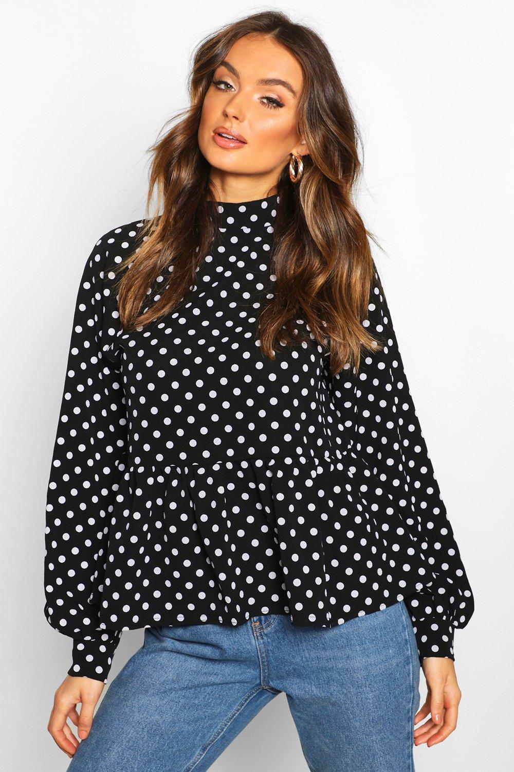 high neck polka dot top