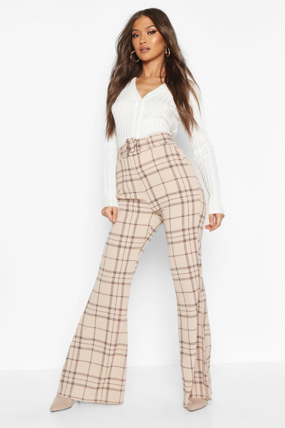 check flare trousers