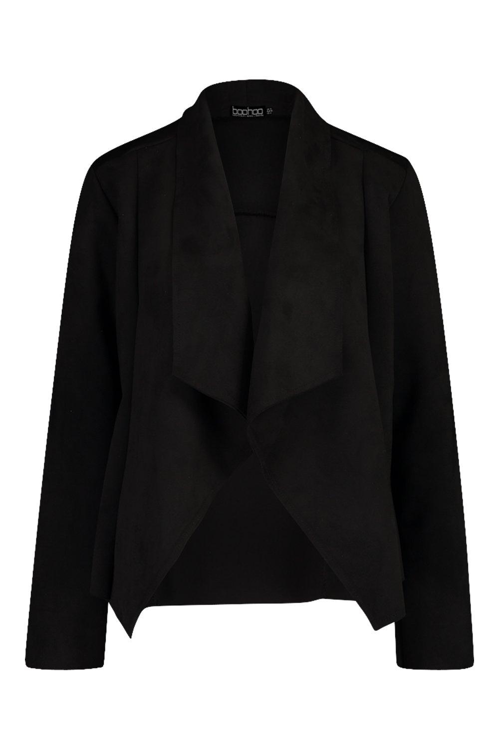 Black faux 2025 suede waterfall jacket