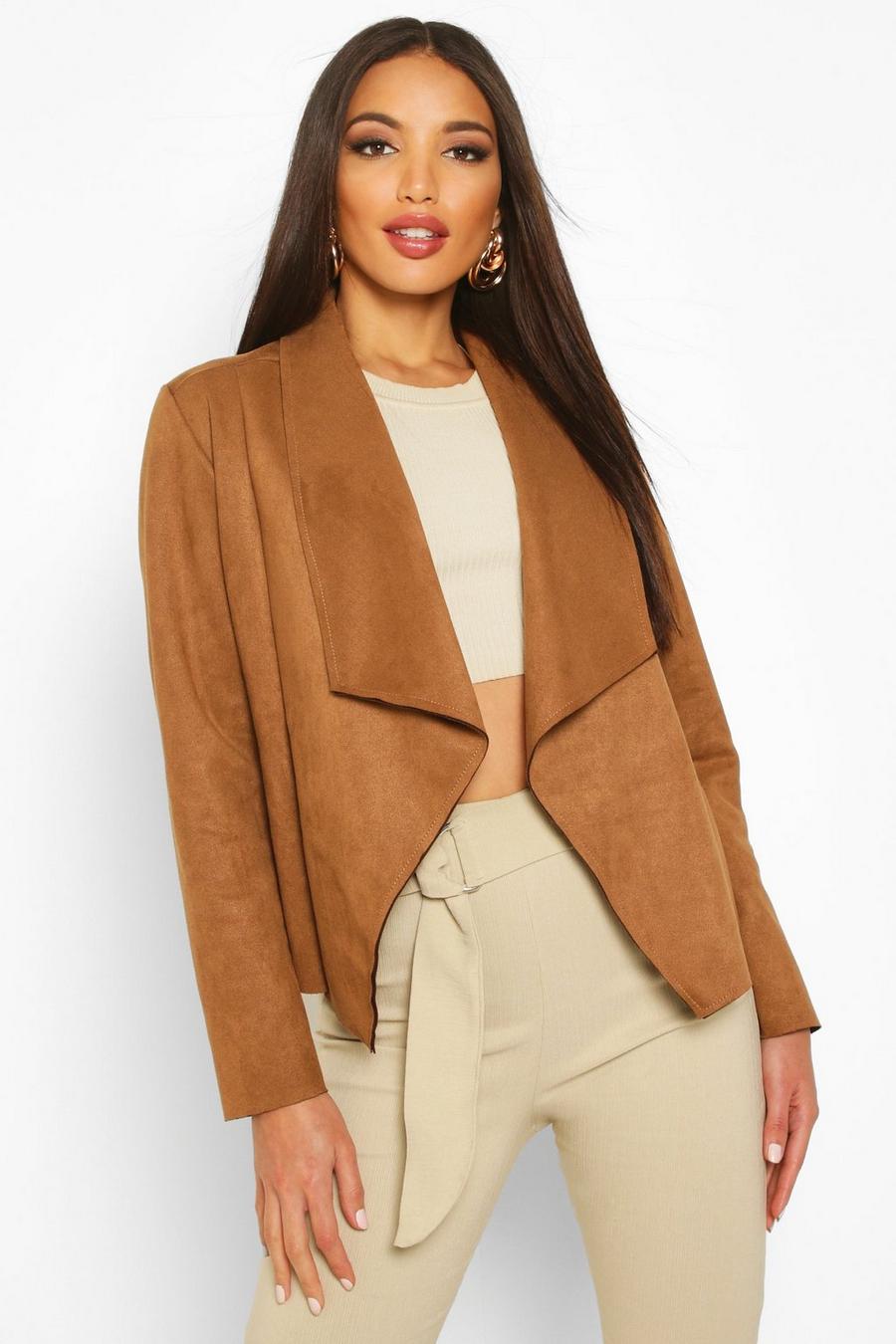 Camel Faux Suede Waterfall Jacket image number 1