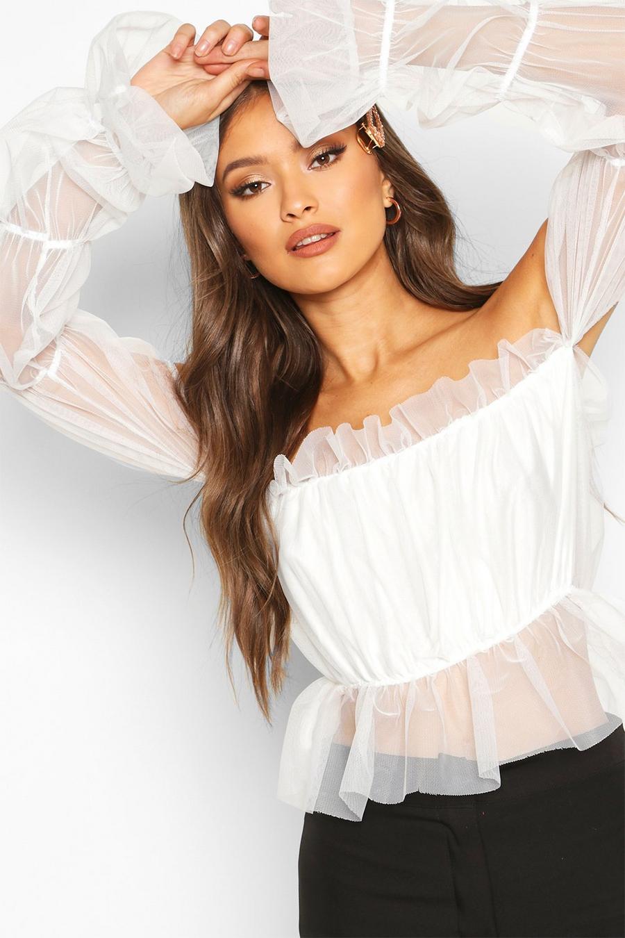 Mesh Tiered Sleeve Off The Shoulder Top image number 1