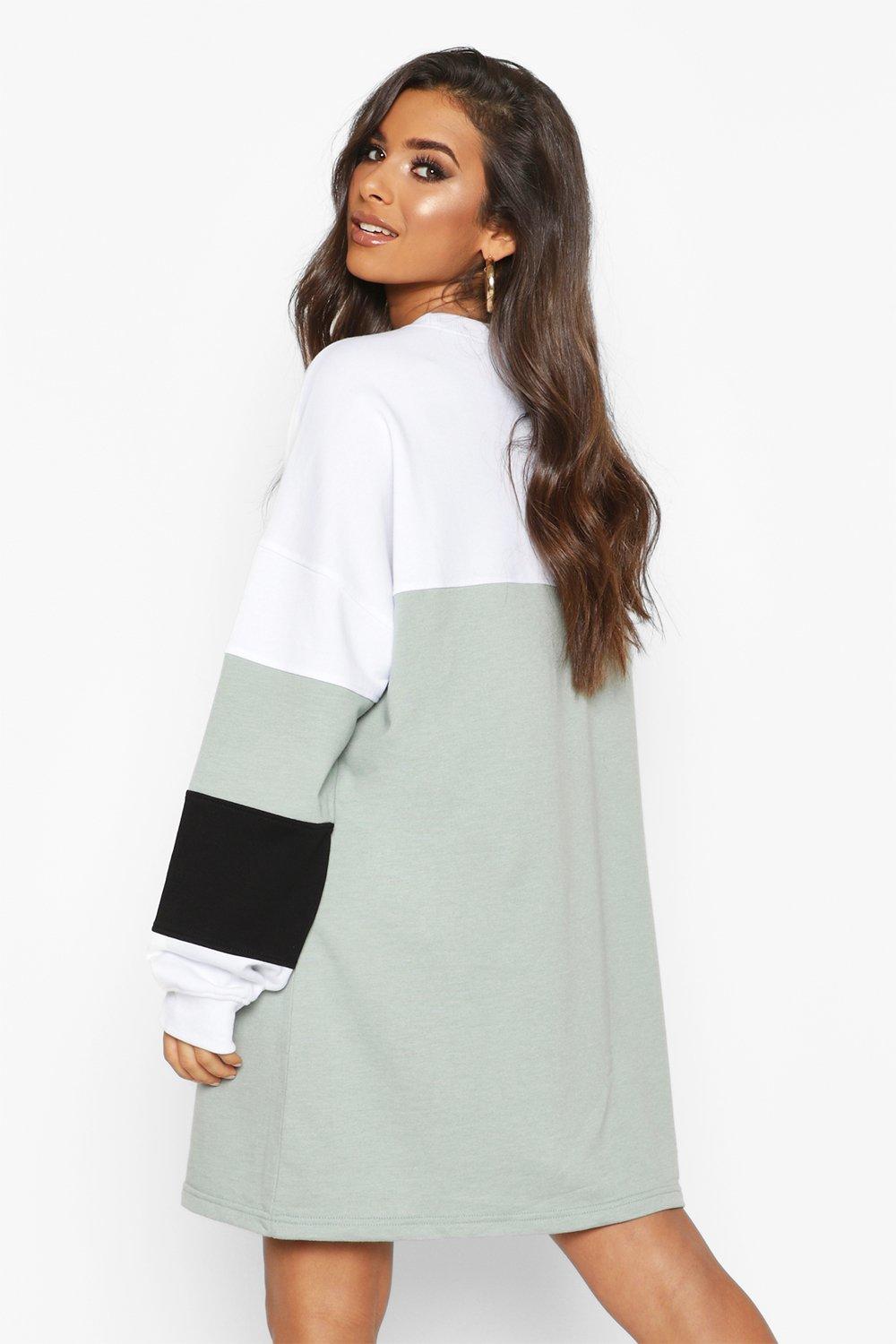 Off Duty Embroidered Colour Block Sweatshirt Dress