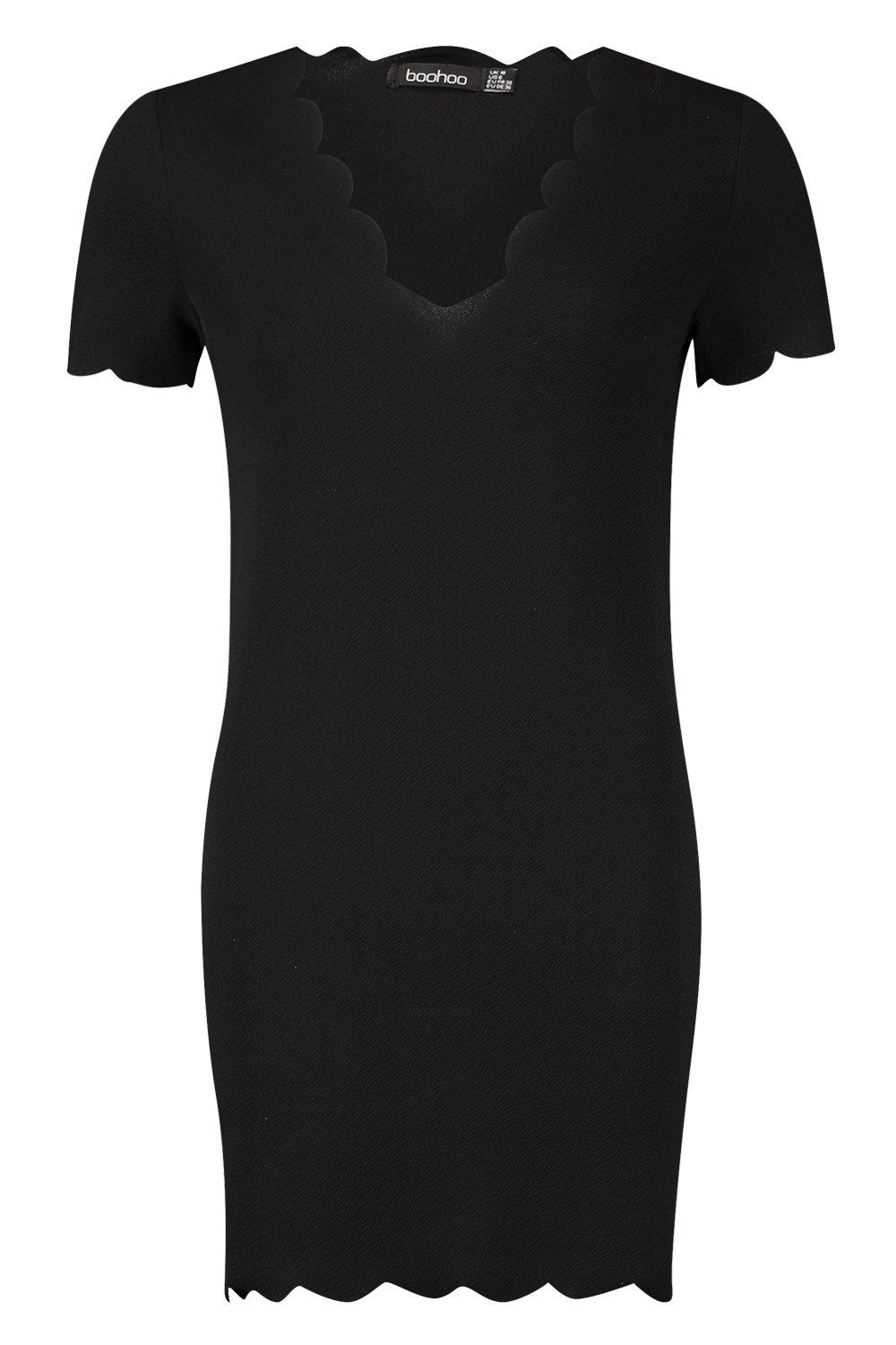 boohoo black scallop dress