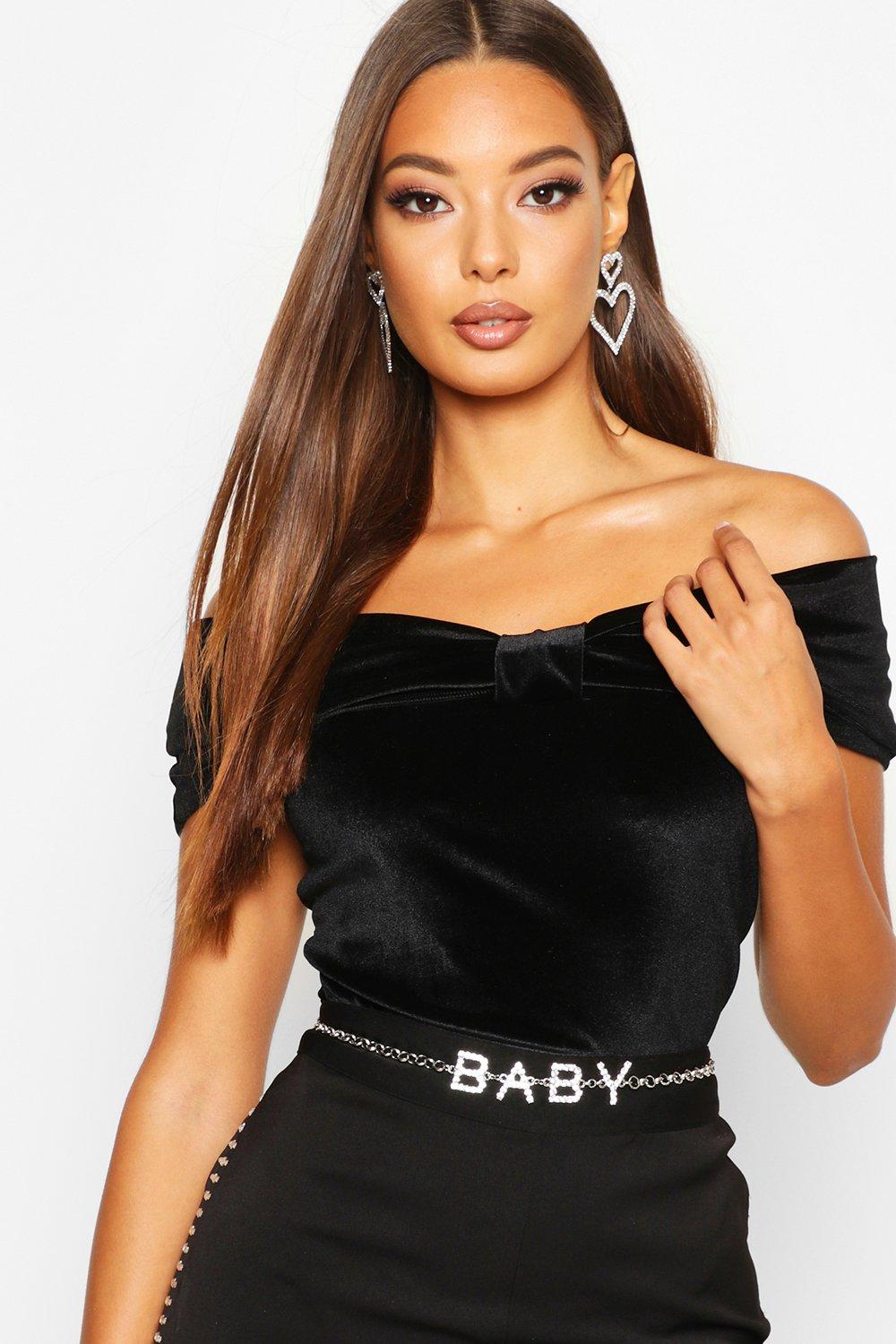 black velvet bardot top