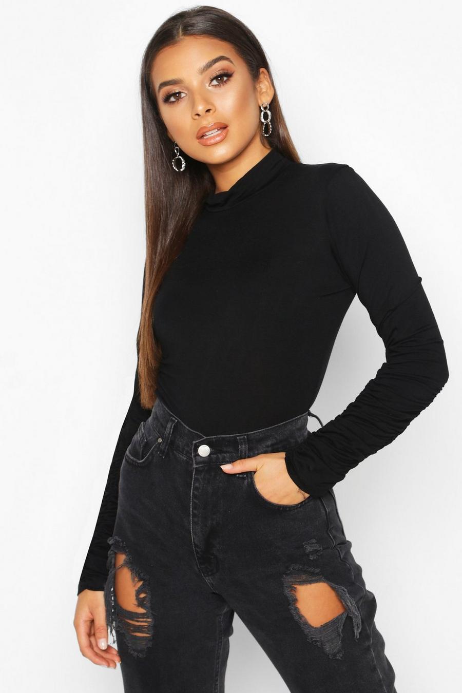 Ruched Sleeve High Neck Top image number 1