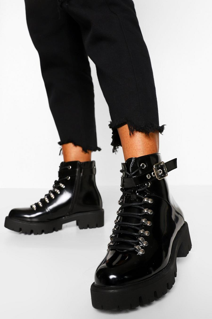 Black Lace Up Chunky Combat Boots image number 1
