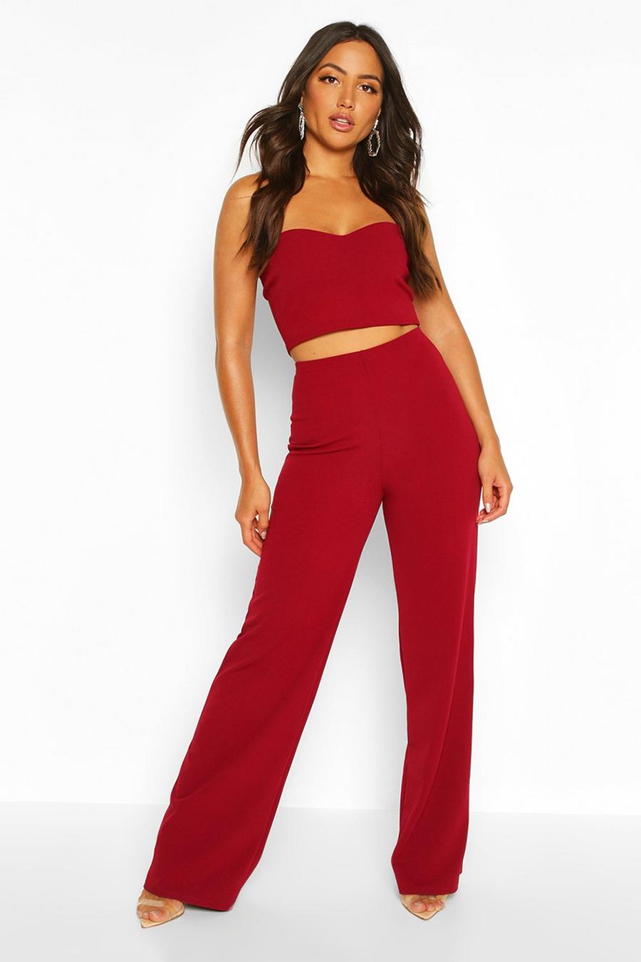 Berry Bandeau Bralet And Wide Leg Trouser Co-ord Set image number 1