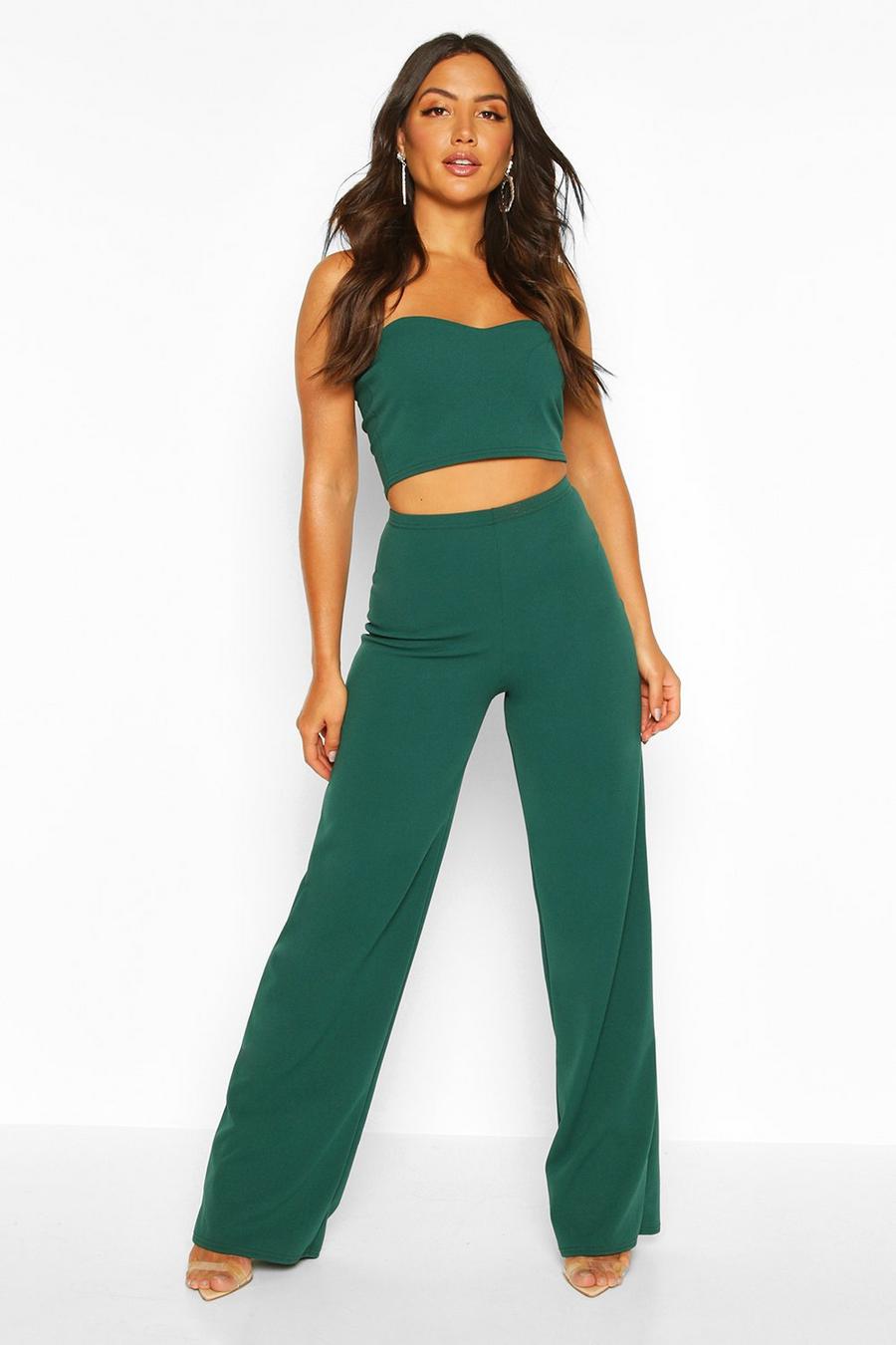 Emerald Bandeau Bralette And Wide Leg Pants Two-Piece Set image number 1