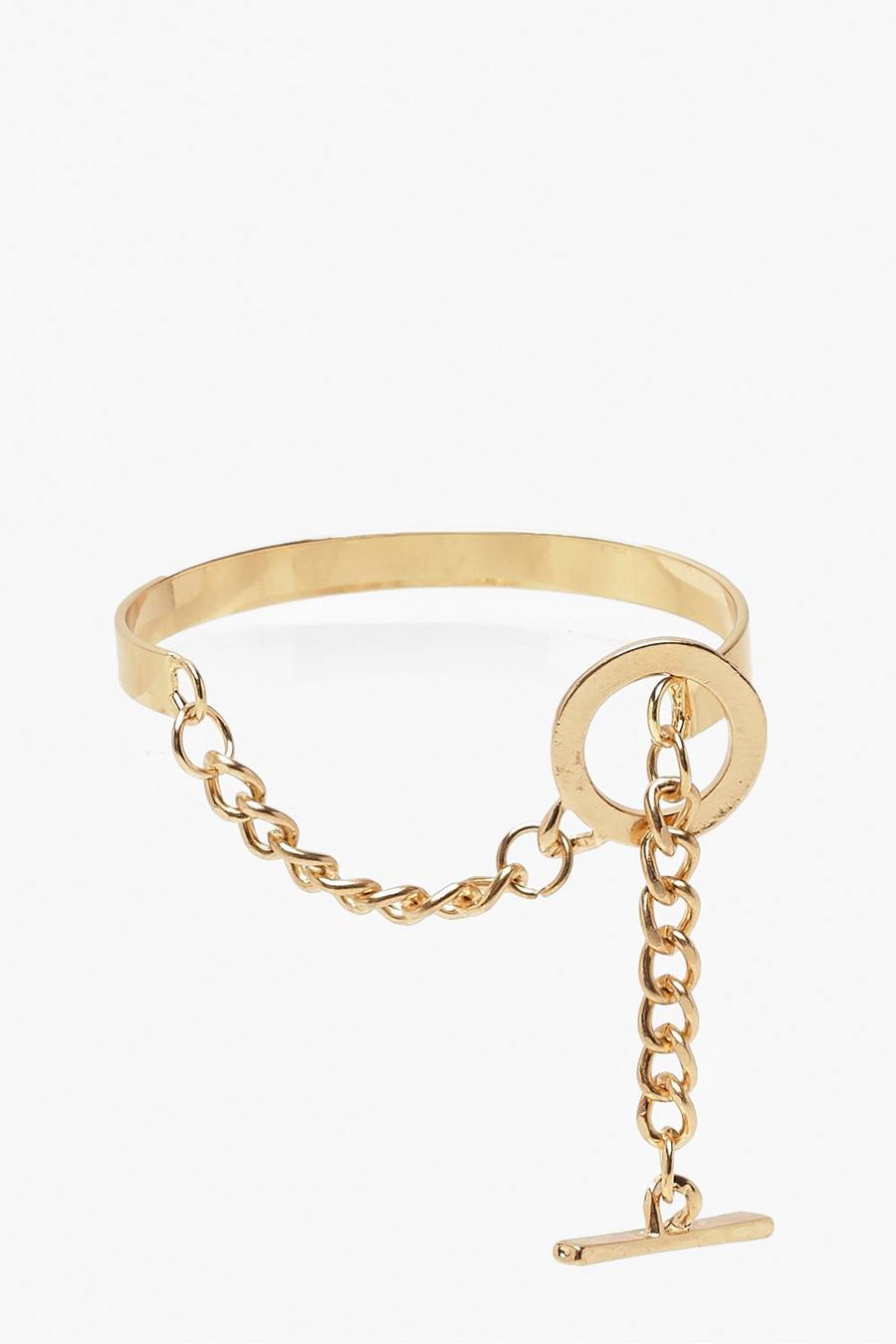 Gold metallic T Bar Chain Bracelet image number 1