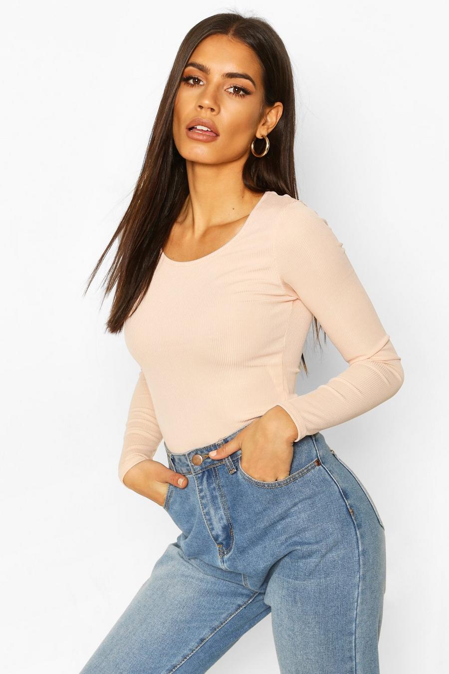 Nude Scoop Neck Knitted Bodysuit image number 1