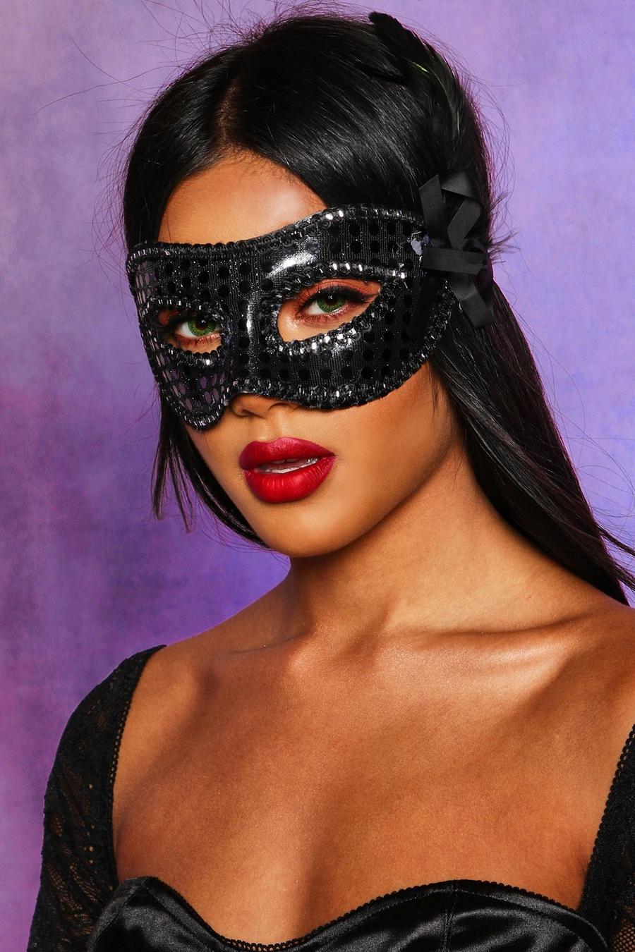 Halloween Face Mask With Feather & Ribbon image number 1