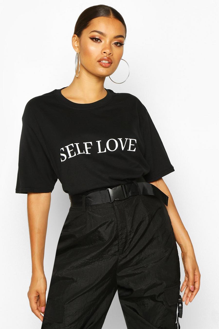 "Self Love" T-shirt med slogan image number 1