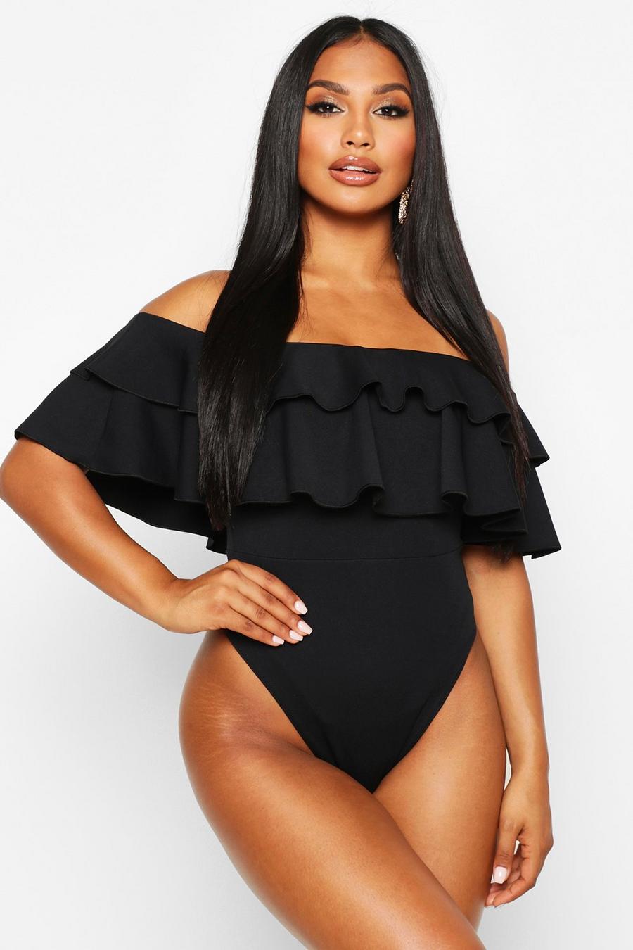 Crêpe Bodysuit Met Ruches En Open Schouders image number 1