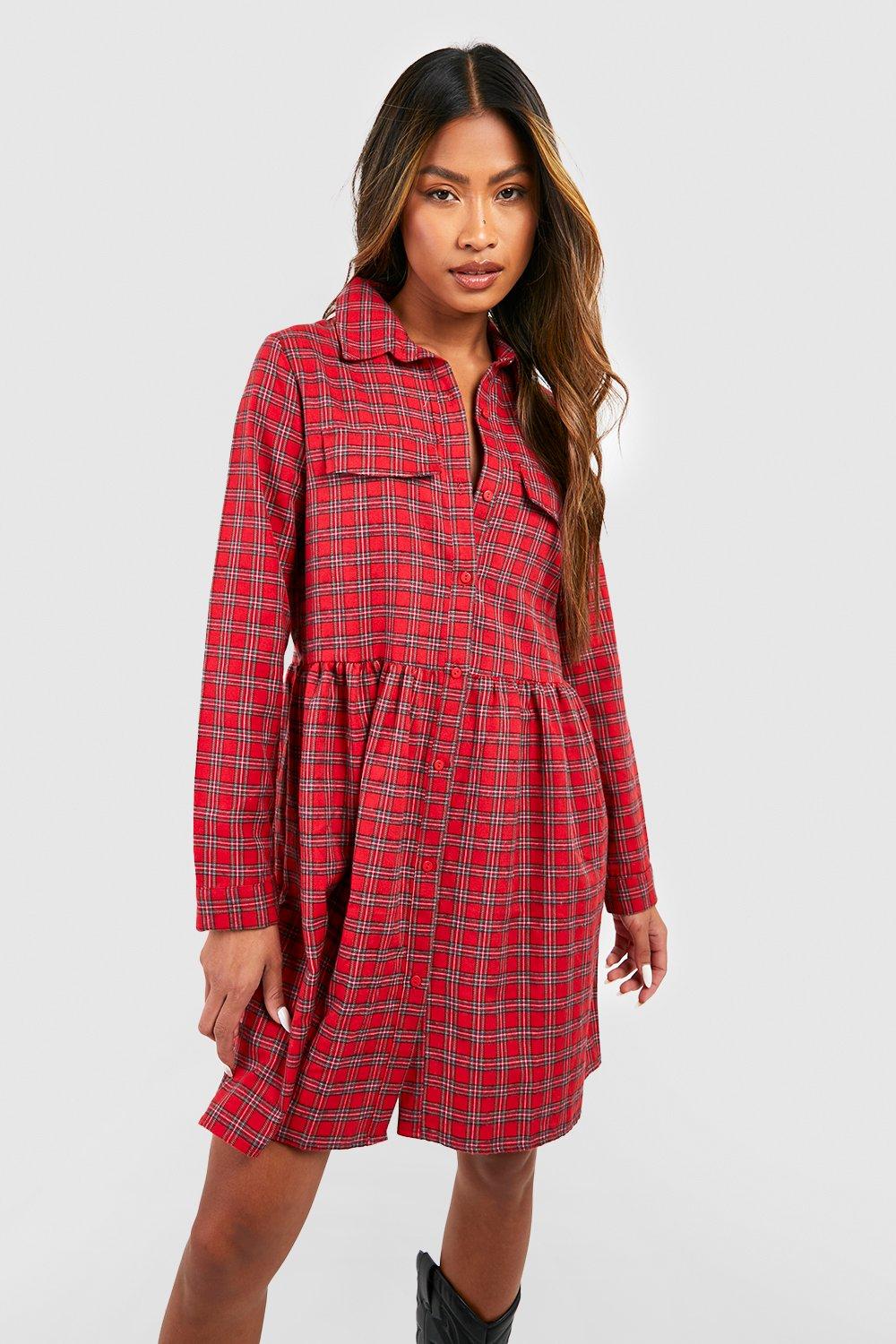 Women's Check Pocket Detail Skater Dress