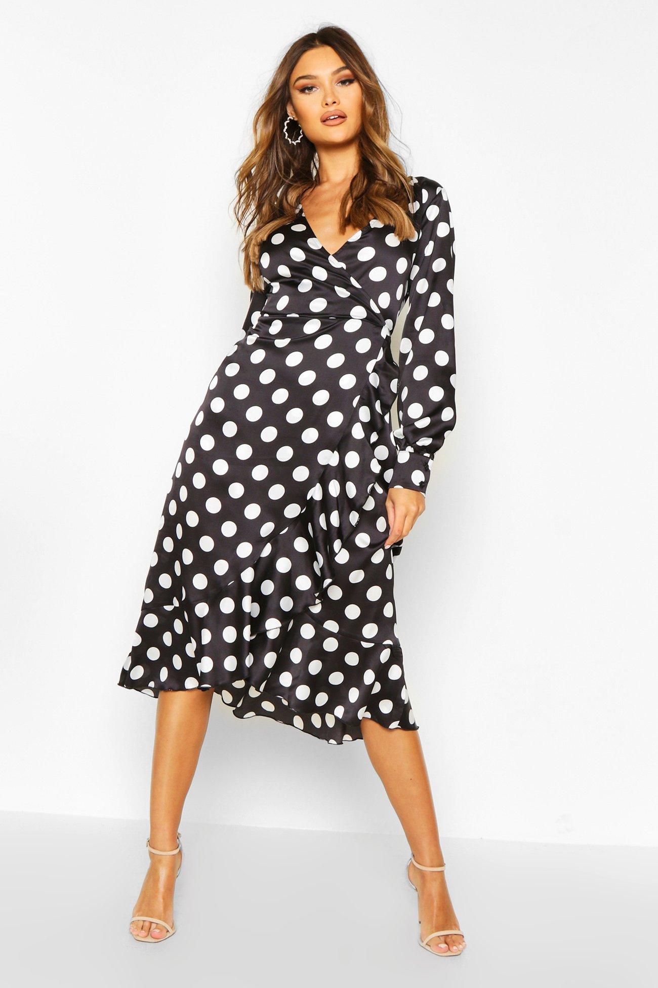 spot wrap midi dress