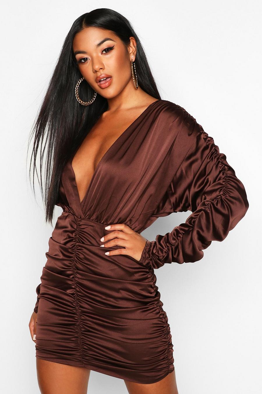 Satin Wrap Rouched Mini Dress image number 1