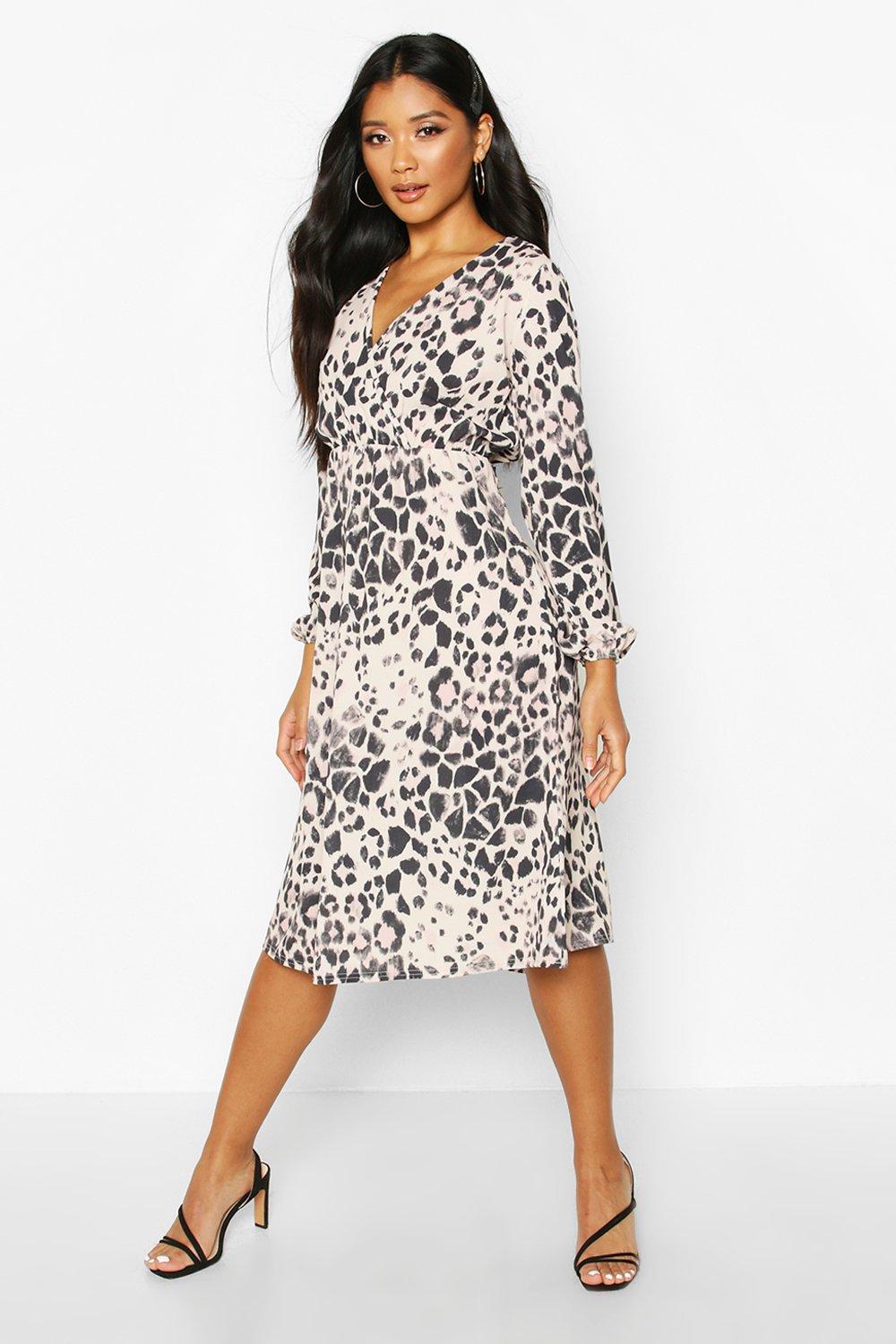 Leopard Wrap Midi Dress | boohoo