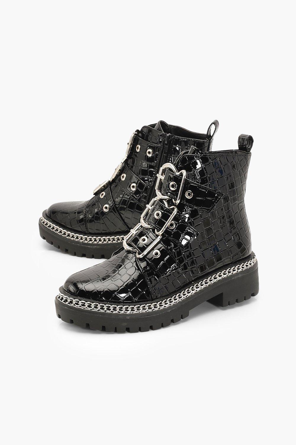 Croc print biker discount boots