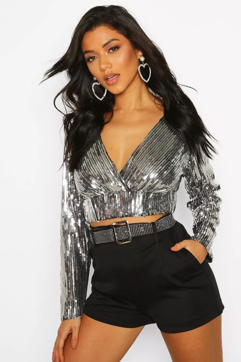 Black Sequin Wrap Top alternative image