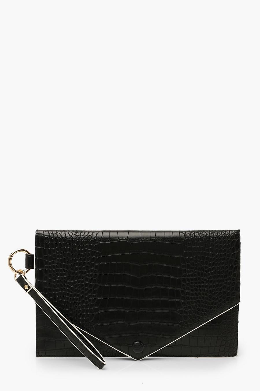 Oversized Croc Clutch Bag With Edge Detail image number 1
