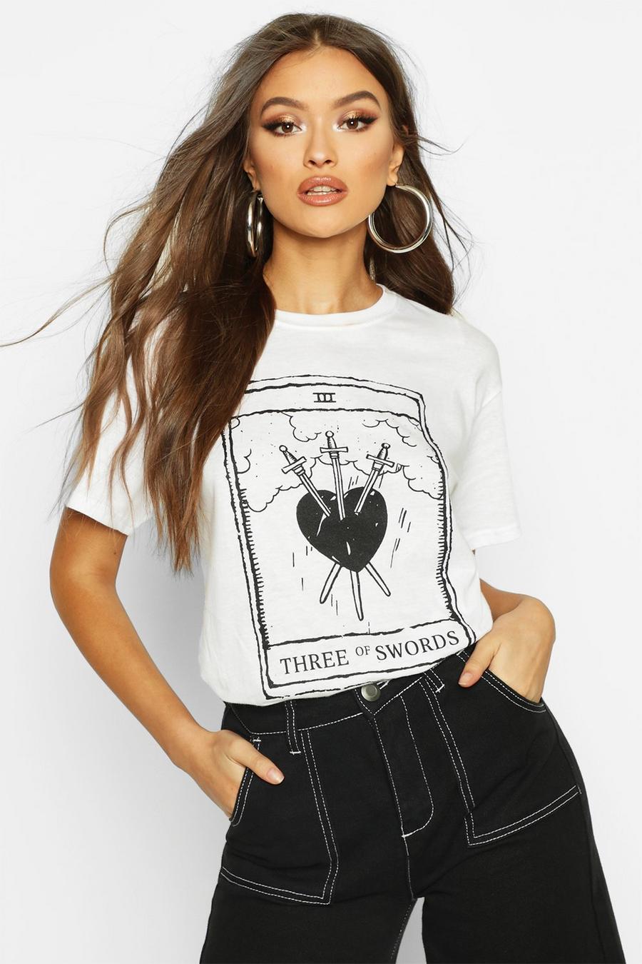 White Heart Tarot Card Graphic T-Shirt image number 1