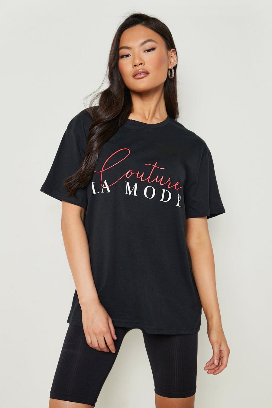 Black Couture Slogan T-Shirt image number 1