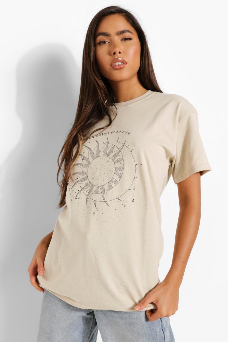 T-shirt con slogan, sole e luna, Sand image number 1