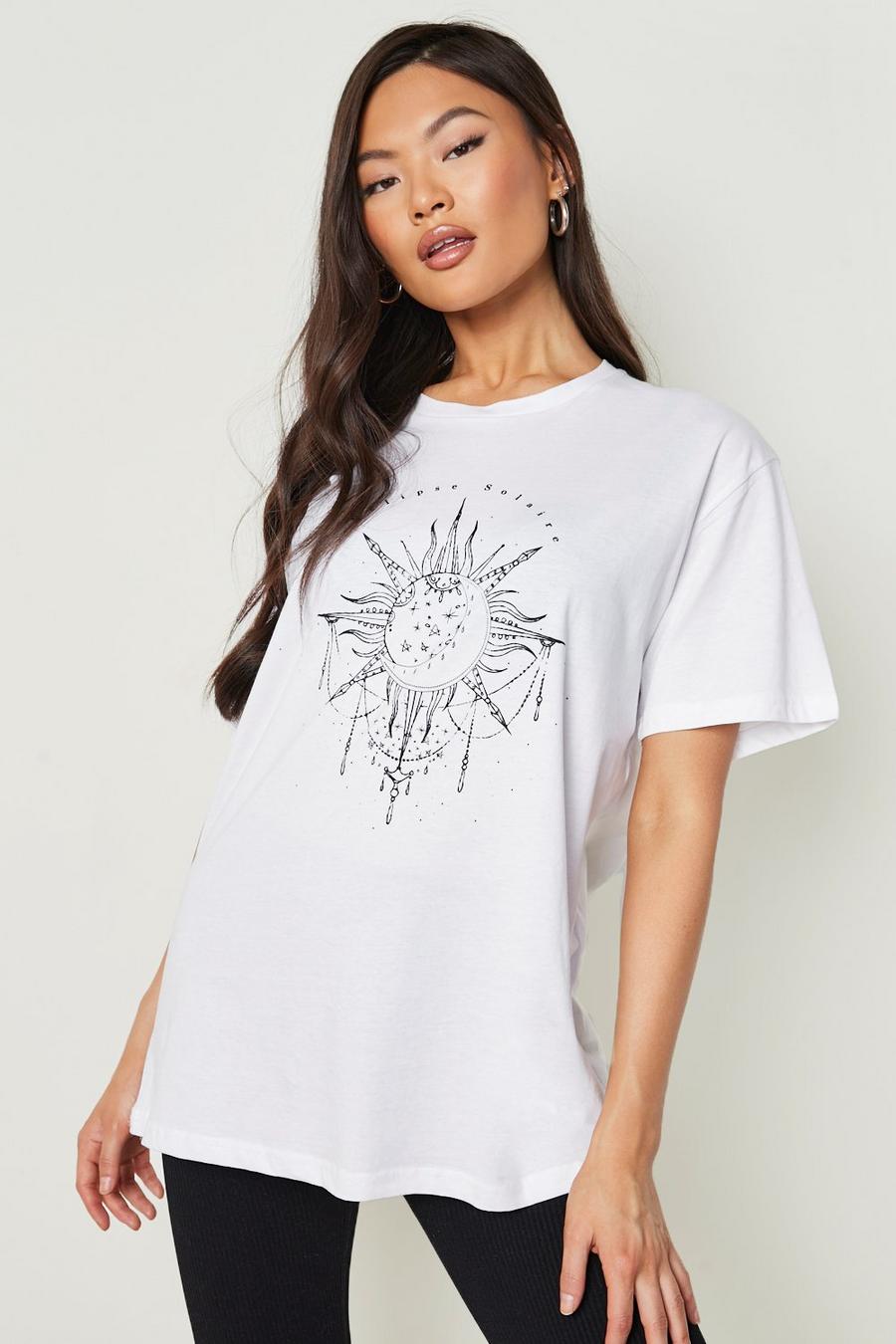 White blanc Sun and Moon Slogan T-Shirt