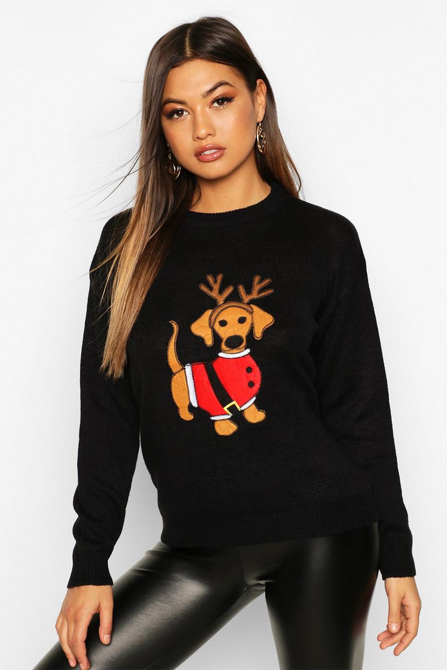 Black Santa Sausage Dog Christmas Sweater image number 1