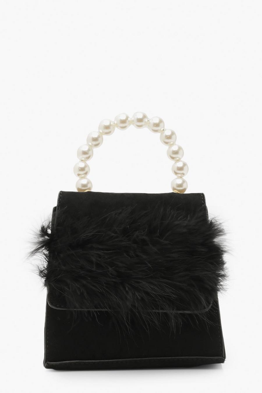 Black Faux Fur Pearl Grab Bag image number 1