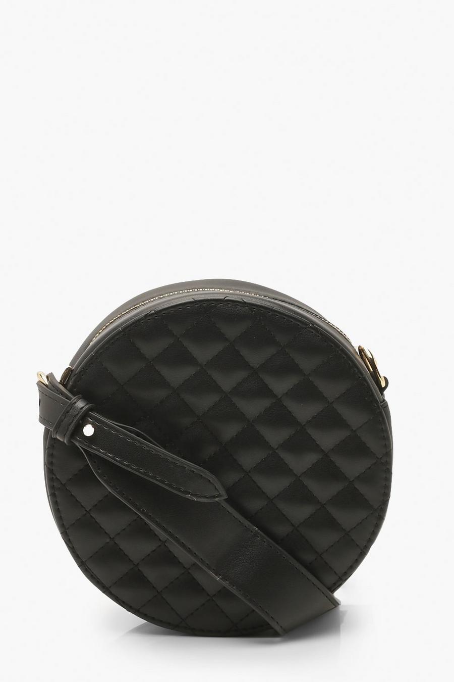 Black Quilted Drum Cross Body Bag With Wide Strap image number 1
