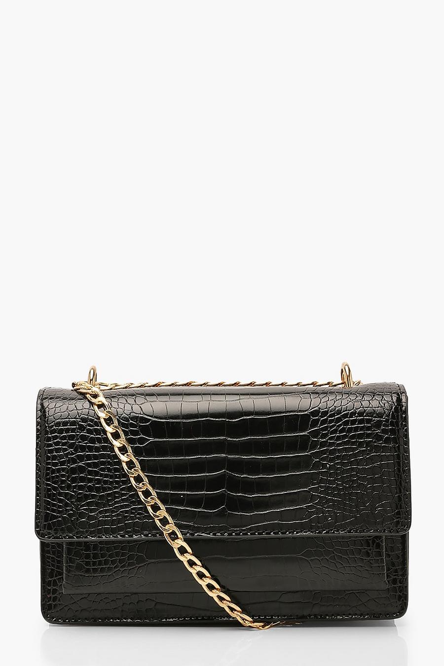 Black Croc Structured Cross Body & Chain Bag image number 1