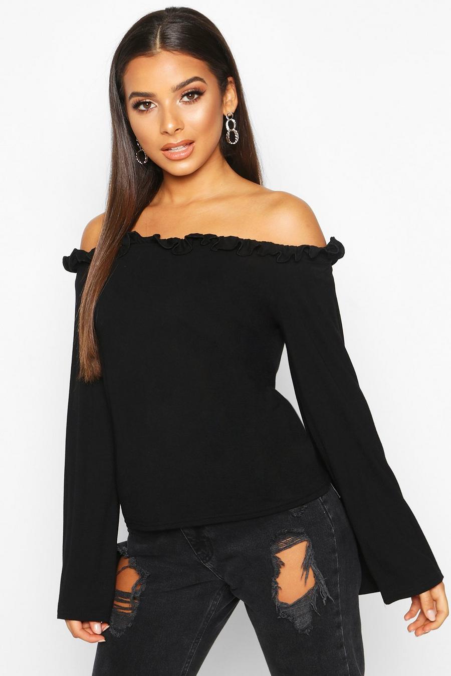 Ruffle Edge Flare Over The Shoulder Top image number 1