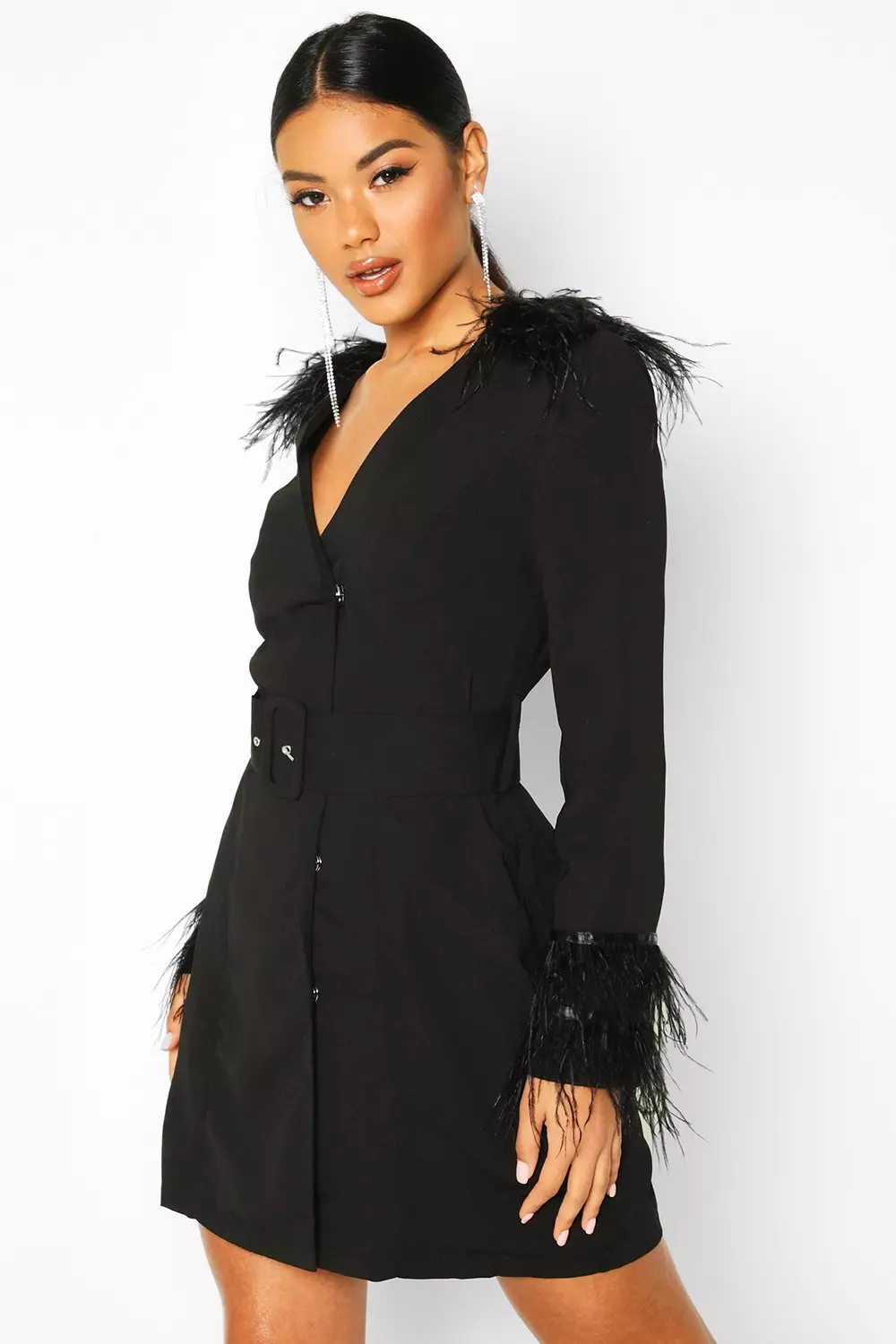 Missguided black feather store dress