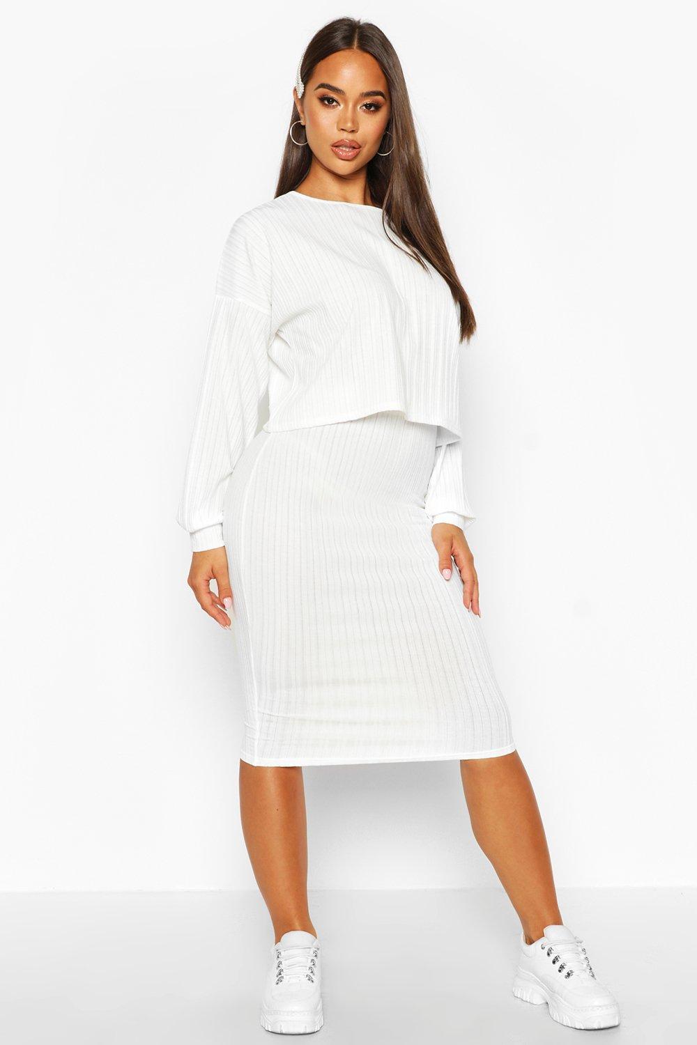 white midi skirt and top set