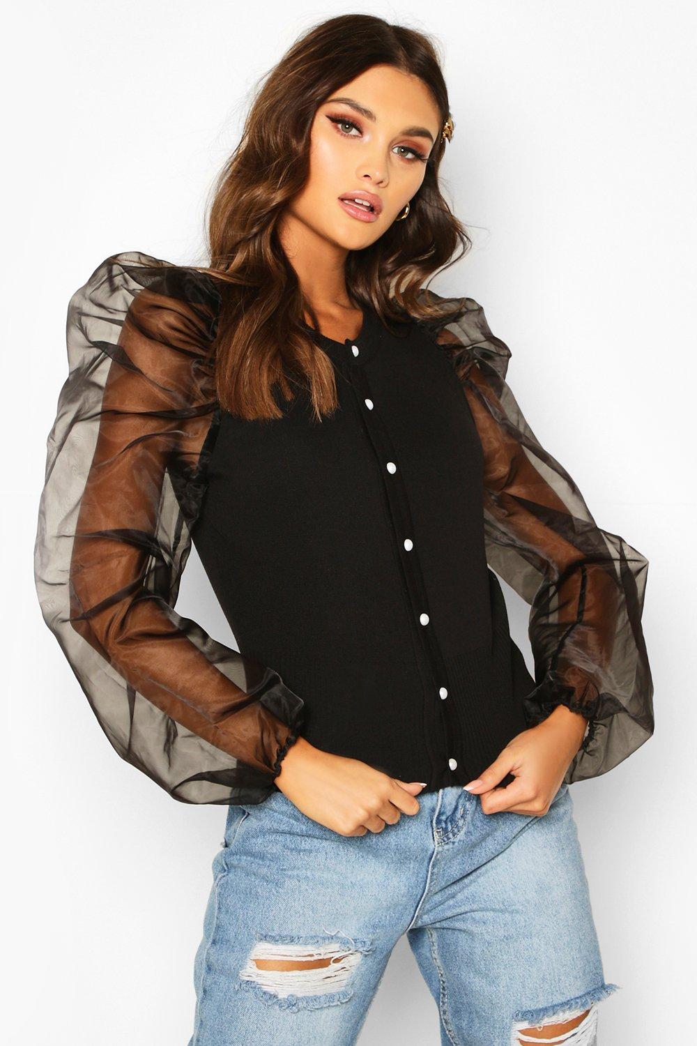 organza sleeve cardigan