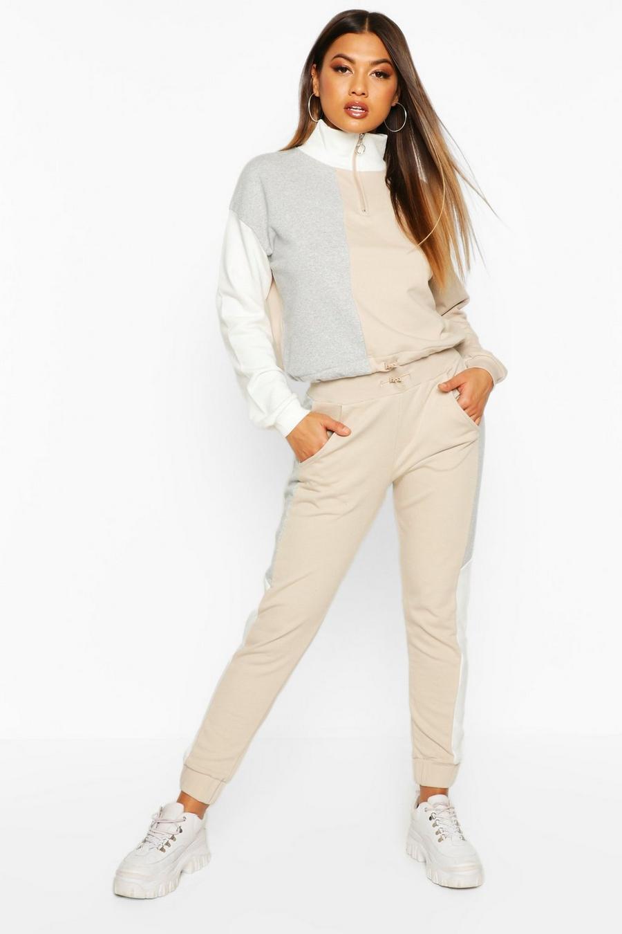 Colour Block Ruched Hem Crop Sweat and Jogger image number 1